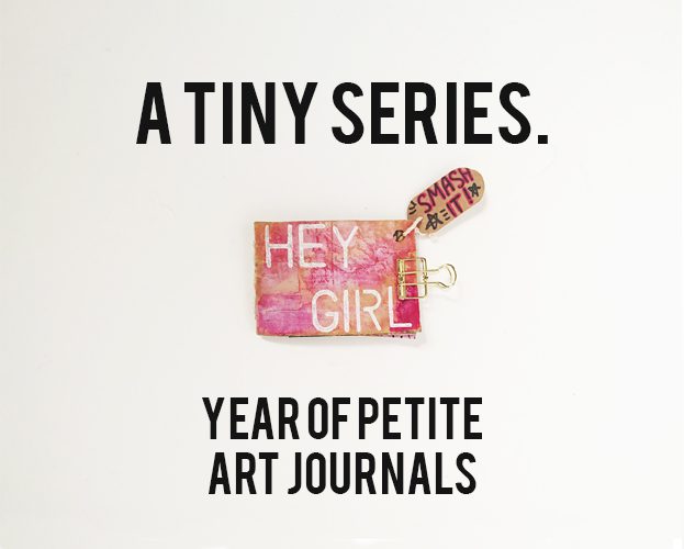 Mixed media double page spread in a tiny art journal inspired by women