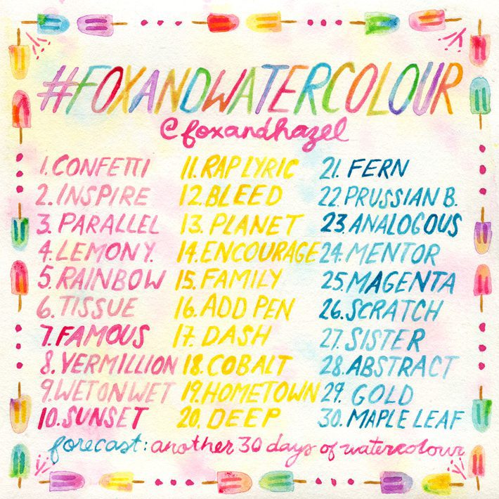 30 day watercolour challenge prompts set 3 june watercolour painting prompts