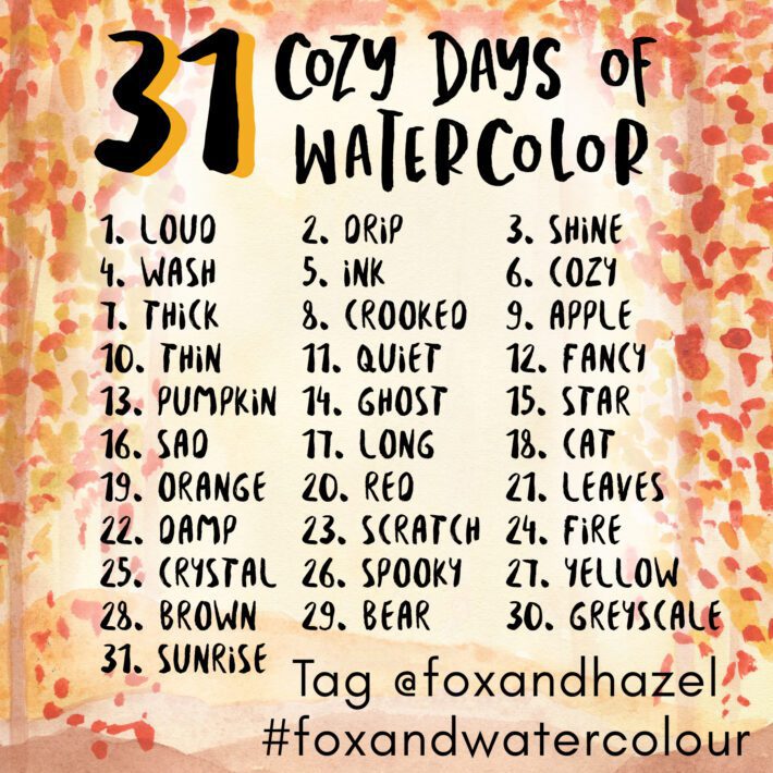 31 day cozy watercolour challenge prompts set 4 fall watercolour painting prompts