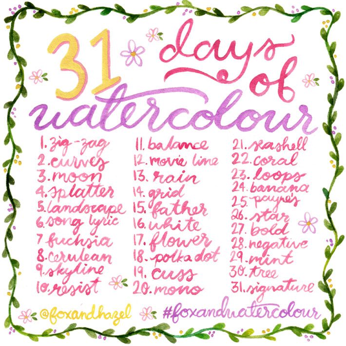 31 day watercolour challenge prompts set 2 daily watercolour practice