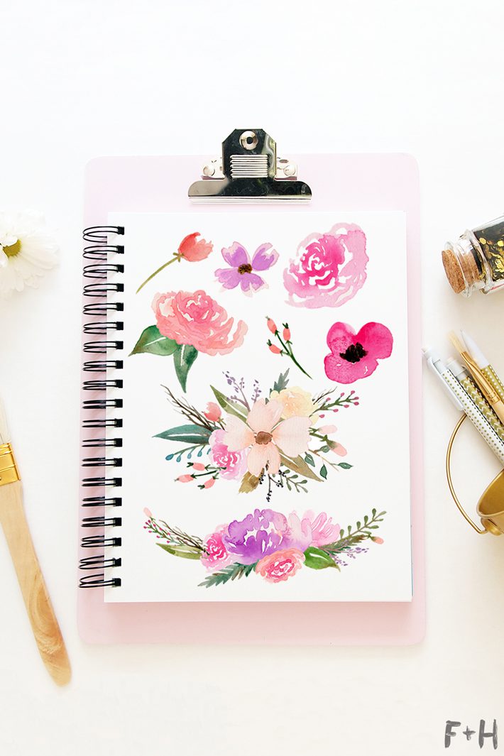 Free Watercolor Flower Graphics - Fox + Hazel 1