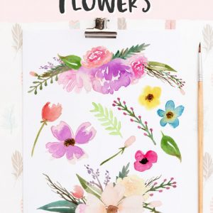 paper with watercolor flowers