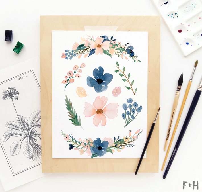 Free Blush & Navy Beautiful Watercolor Flowers - Fox + Hazel 2