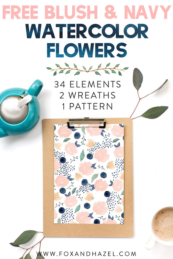 Free Blush & Navy Beautiful Watercolor Flowers