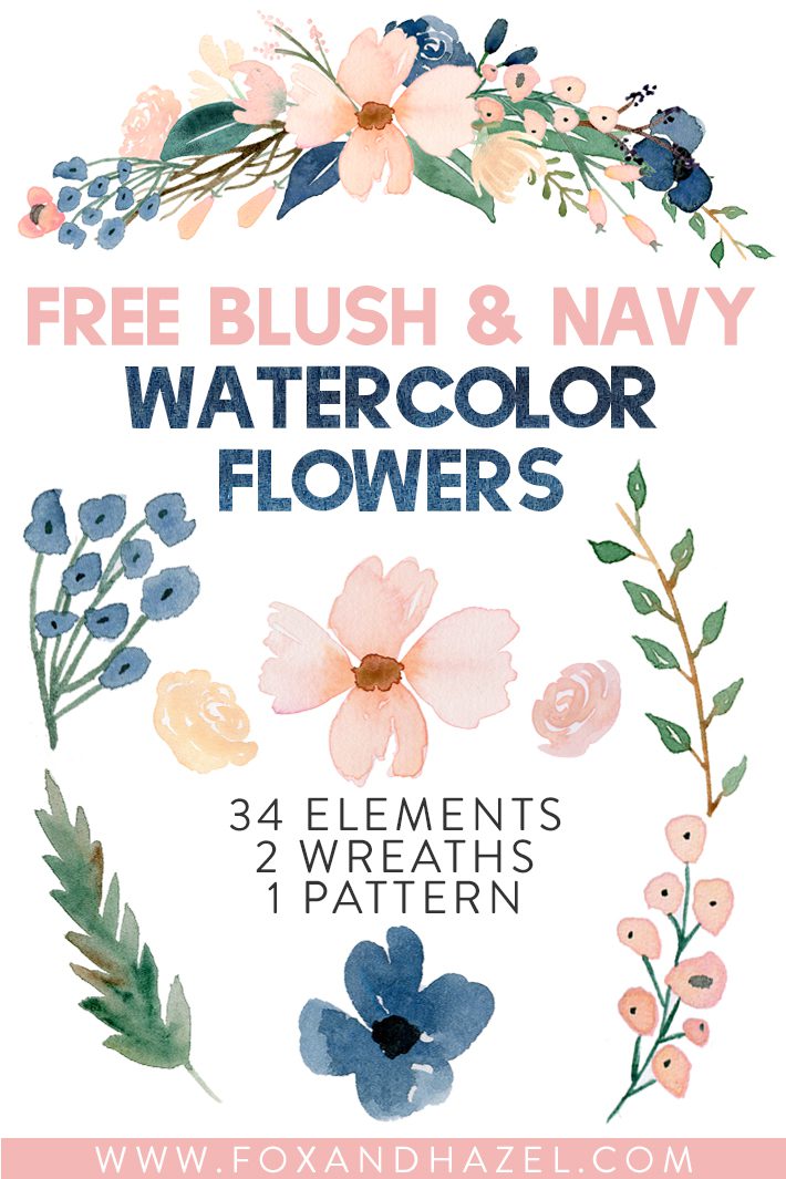 Download Beautiful Free Watercolor Flowers - Blush & Navy - Fox + Hazel