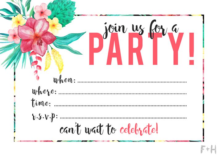 printable tropical party invitation