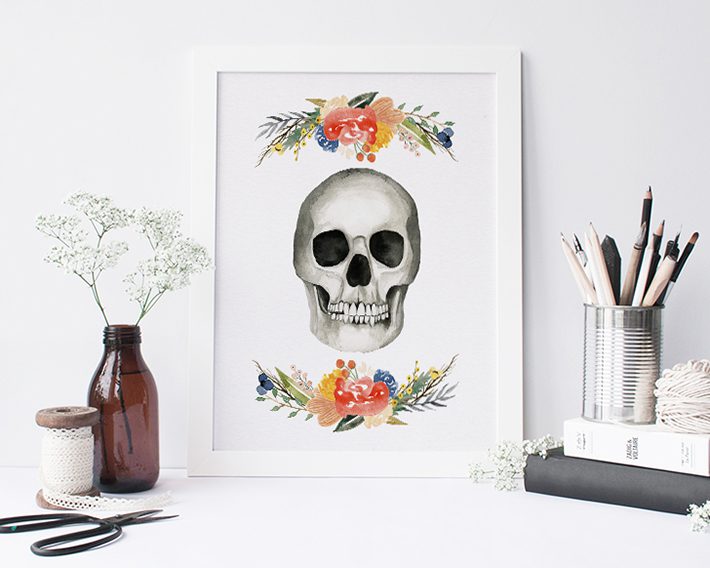 Watercolor Skull Painting - Fox + Hazel