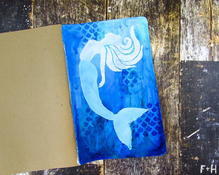 Mermaid Moleskine Notebook with StencilGirl - Fox + Hazel