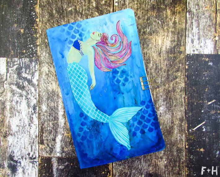 Mermaid Moleskine Notebook with StencilGirl - Fox + Hazel