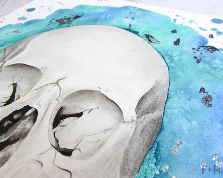 Watercolor Skull Painting - Fox + Hazel