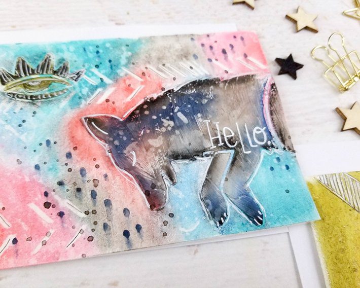 Spirit-Animal-Cards-Tim-Holtz-StencilGirl-Fox + Hazel