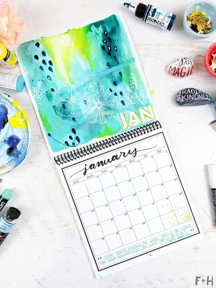 DIY Calendar Design - Mixed Media January 2018 - Fox + Hazel