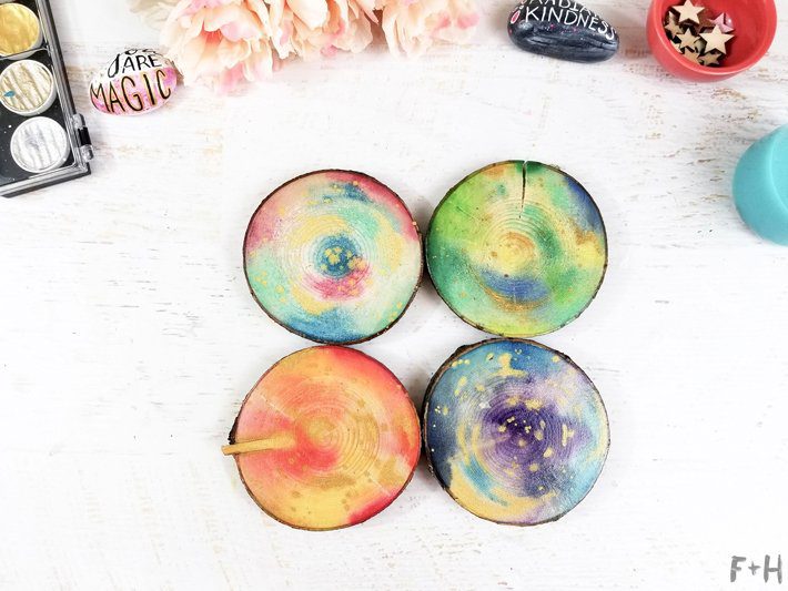 DIY Watercolor Wood Slice Coasters Fox Hazel free art designs