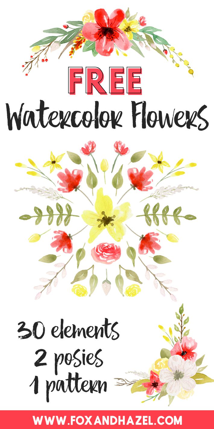Free Watercolor Flowers Graphics - Red & Yellow - Fox + Hazel