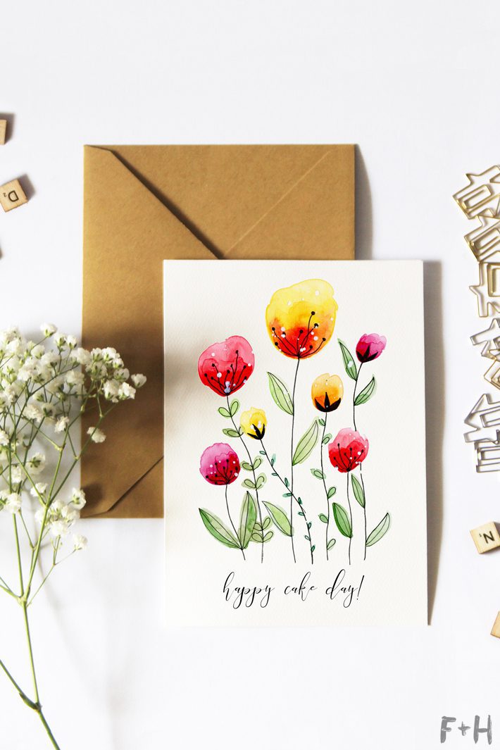 free printable watercolor birthday cards fox hazel