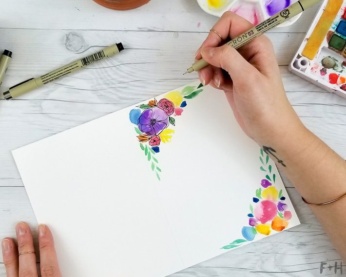 drawing flowers on watercolor