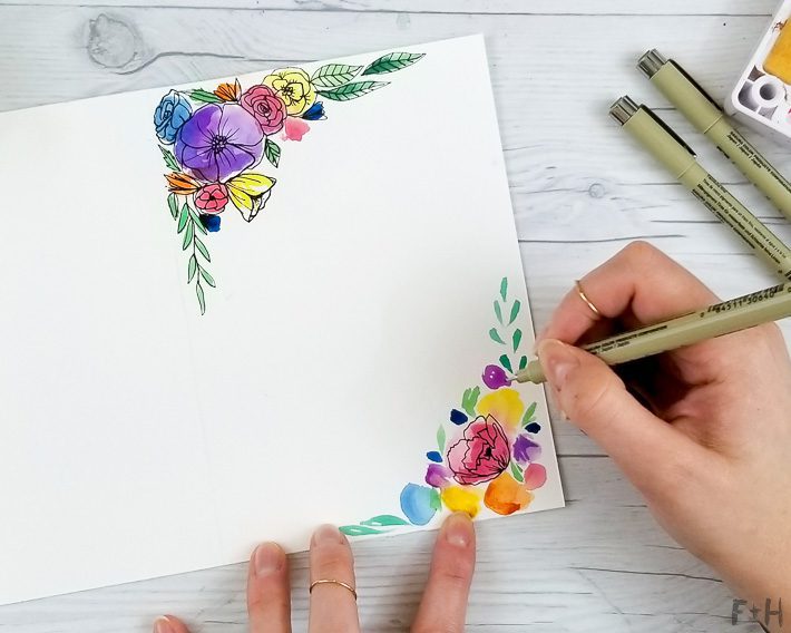 drawing flowers on watercolor