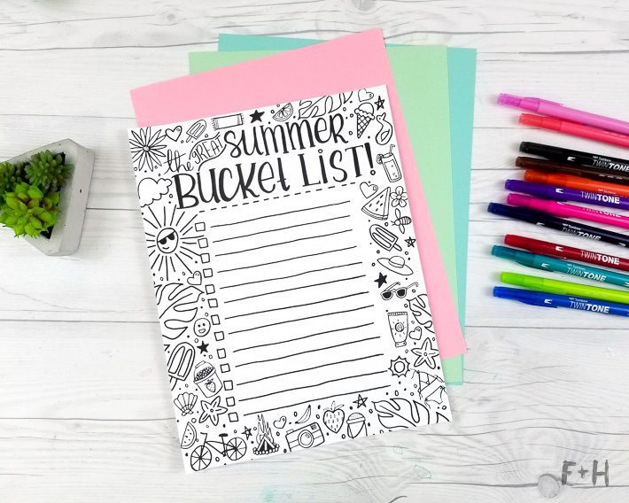 FREE Printable Summer Bucket List Coloring Page