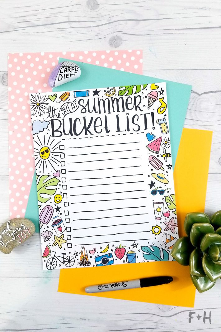 printable summer bucket list