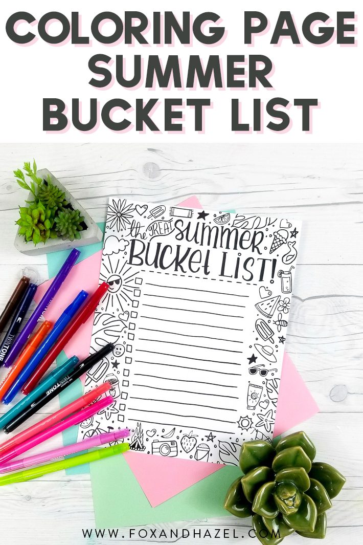 FREE Printable Summer Bucket List Coloring Page