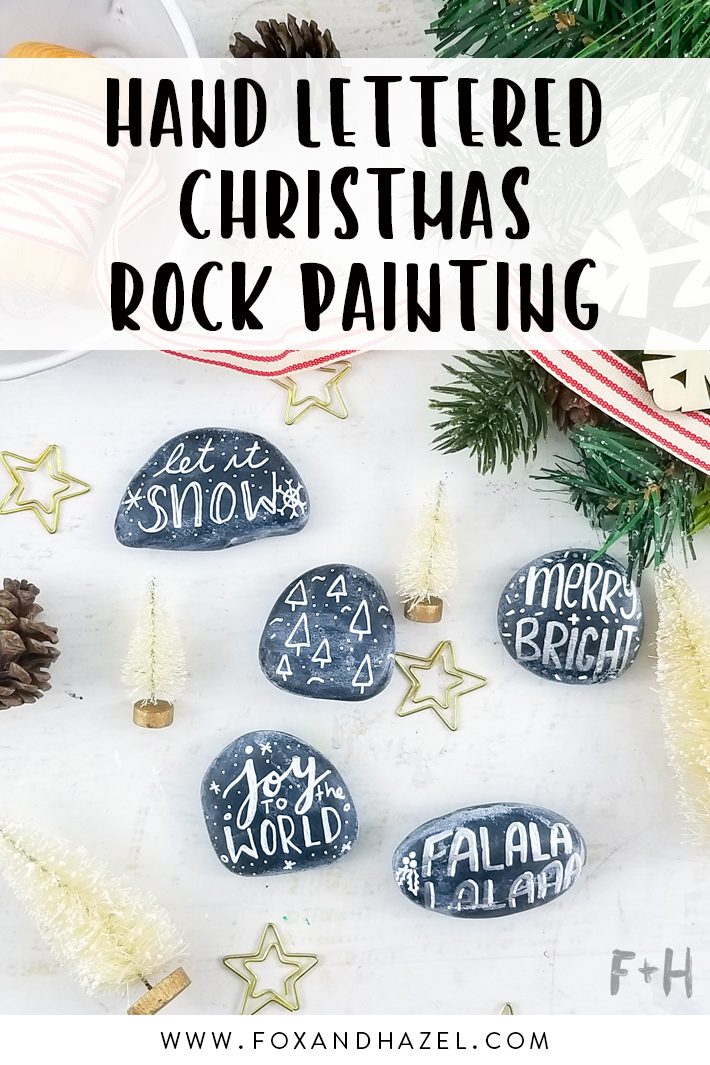 Hand Lettered Christmas Rock Painting Fox Hazel free art