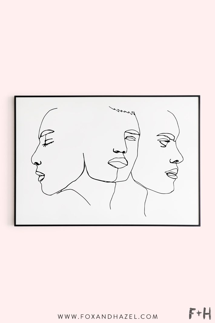 line portraits on pink background