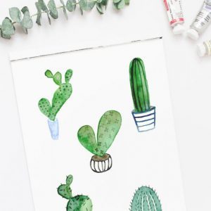 watercolor cactus clipart on sketchpad