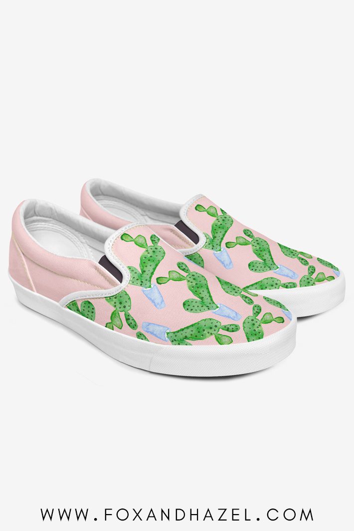 cactus print on slip on shoes on white background