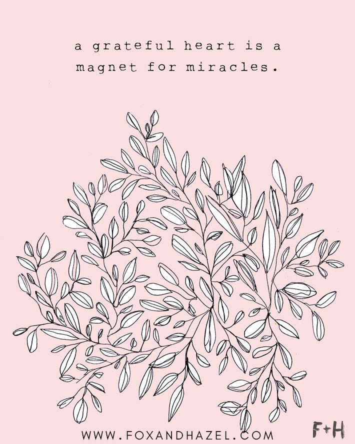 a grateful heart is a magnet for miracles pink art print