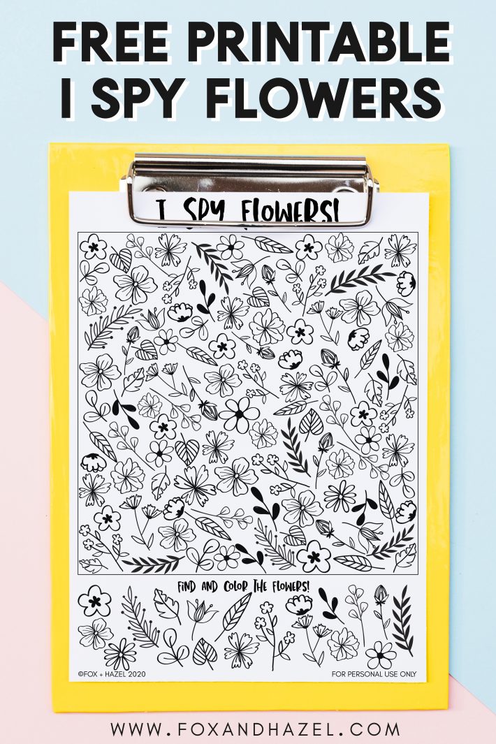 printable i spy sheet of flowers on clipboard