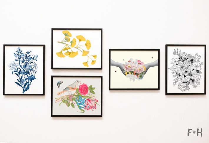 gallery wall of floral printables