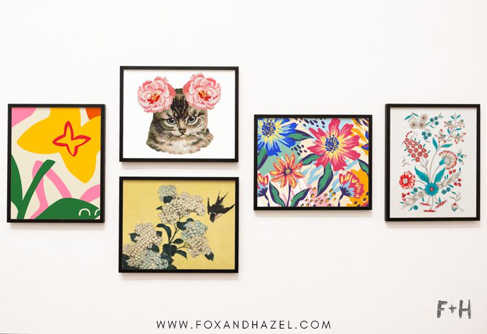 gallery wall of floral printables