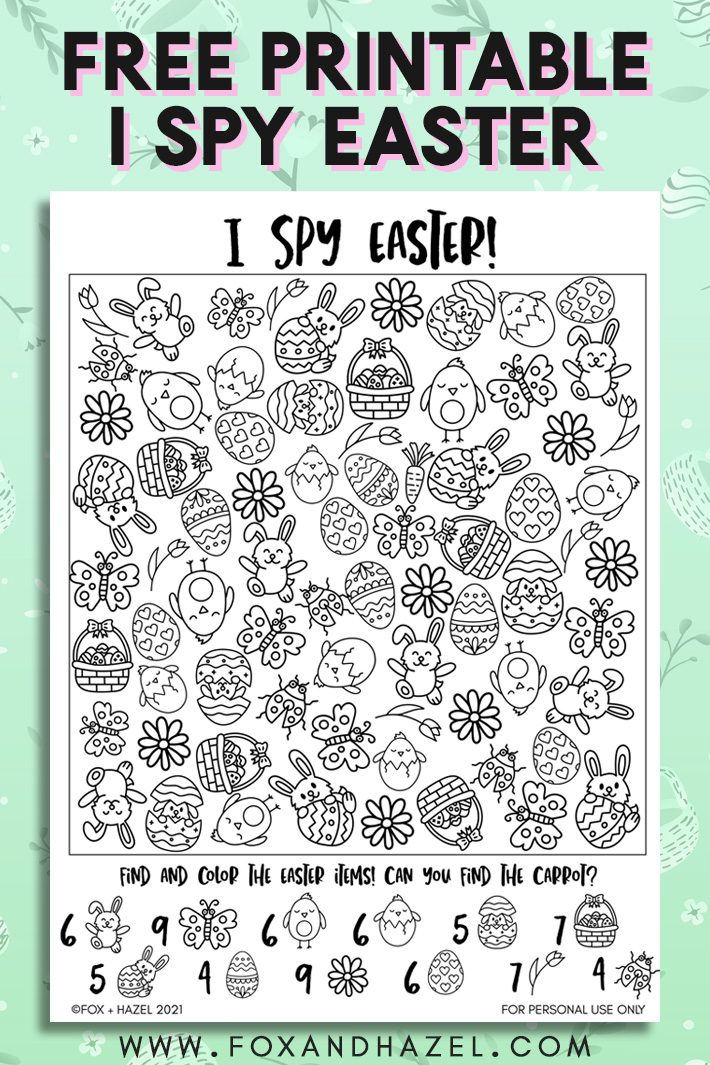 Free Printable I Spy Easter Activity Sheet Fox + Hazel free art