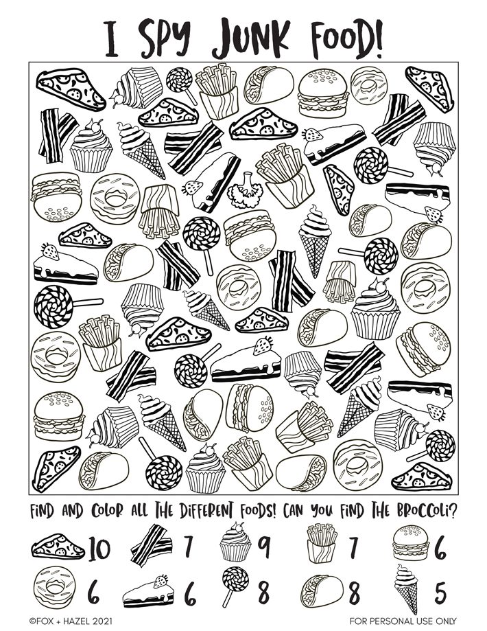 Free Junk Food I Spy Printable Fox + Hazel free art + designs