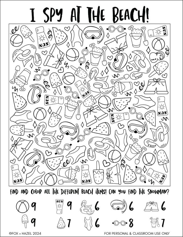 Free Summer Printable I Spy Beach Activity Sheet - Fox + Hazel | free art + designs