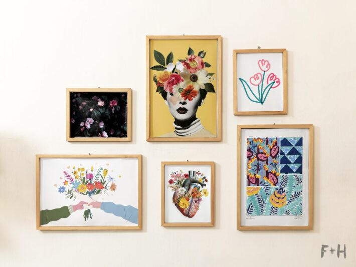 Collection of 54 free floral art prints featuring a variety of colorful flowers, perfect for home decor and DIY projects.