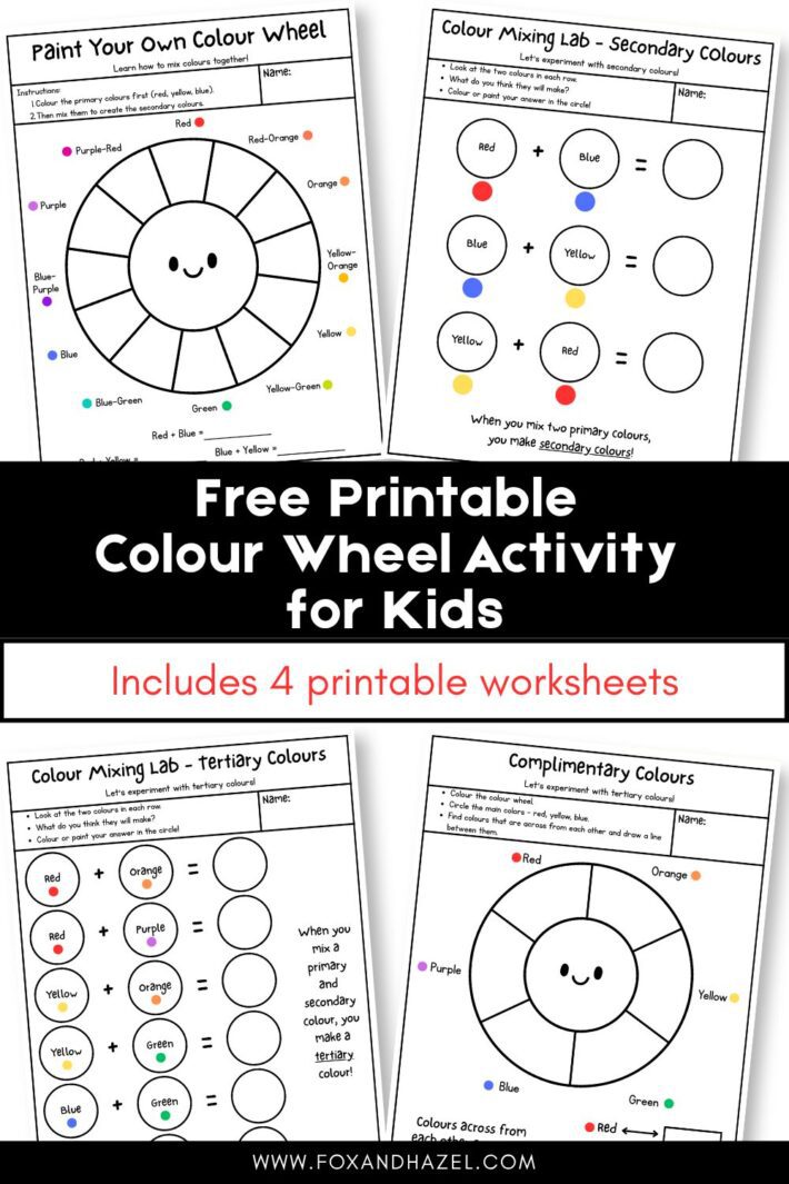 color wheel printable activity sheet for kids showing primary secondary and tertiary colours