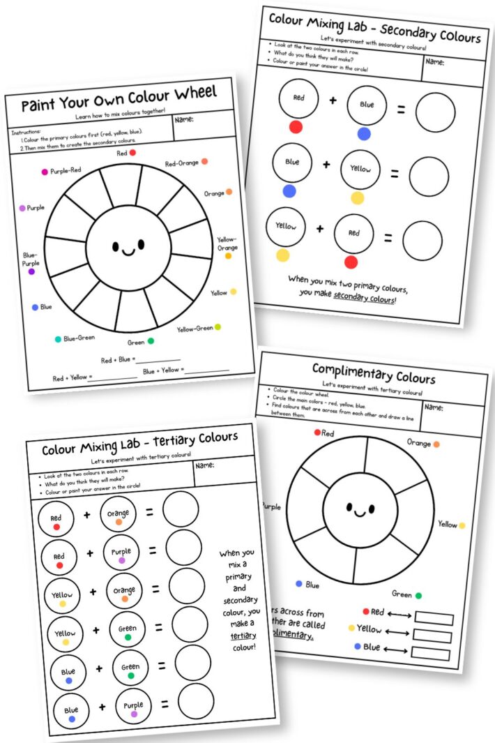 art color worksheet set with literacy accessible version for early readers