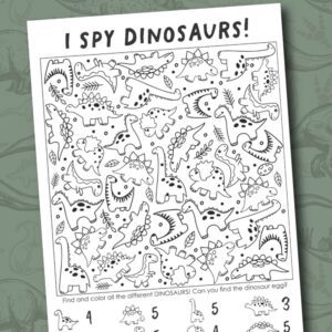 Printable dinosaur activity sheet with hidden dinos to find