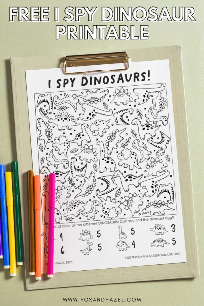 Free dinosaur I spy printable for kids – look and find activity sheet