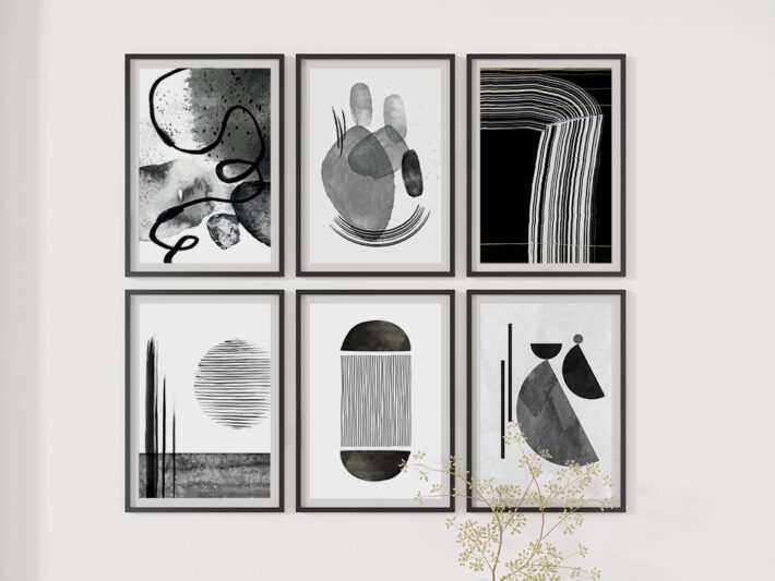 free printable wall art set displayed in black frames